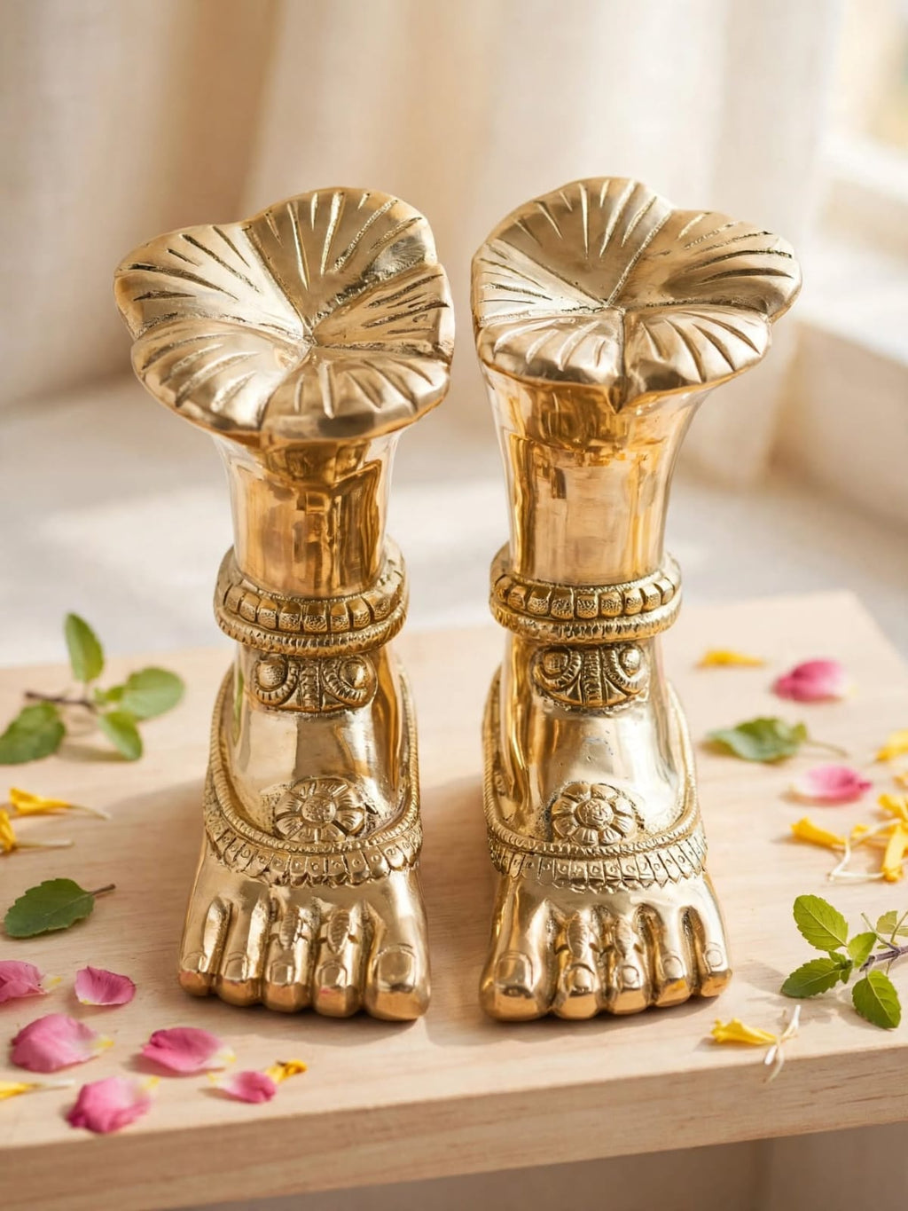 PeetalKraft Premium Laxmi Charan Paduka – Brass Laxmi Footprints for Diwali Puja & Home Decor