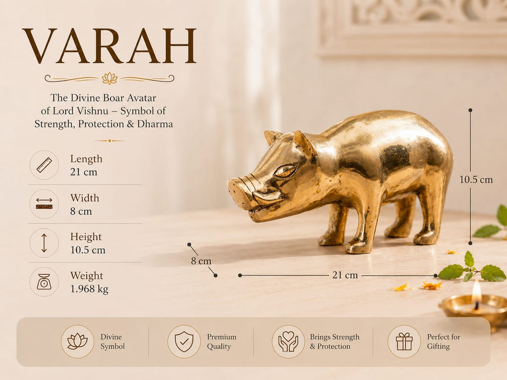 Premium Handcrafted Brass Varaha Statue - Traditional Boar-form Brass Figurine - Decorative Animal Sculpture for home & office decor.
