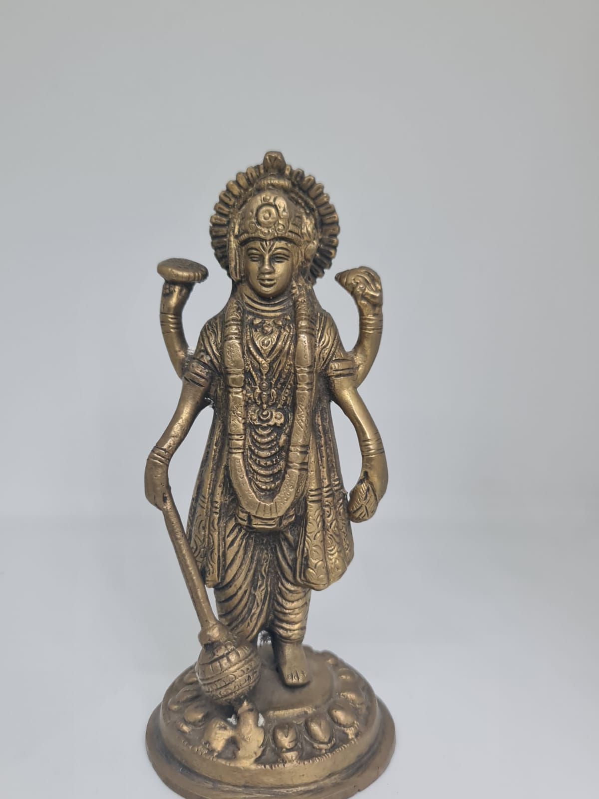 Antique Brass Vishnu ji Idol- Lord Vishnu Statue for Home Temple & Puja Room - Traditional Brass Decorative Figurine.