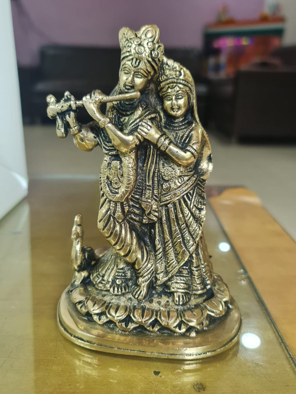 Antique Brass Radha Krishna Idol - Radha Krishna Statue for Home Temple & Puja Room - Traditional Brass Decorative gifting .