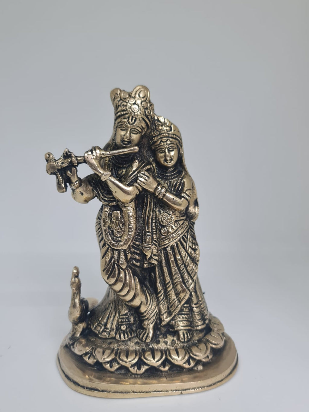 Antique Brass Radha Krishna Idol - Radha Krishna Statue for Home Temple & Puja Room - Traditional Brass Decorative gifting .