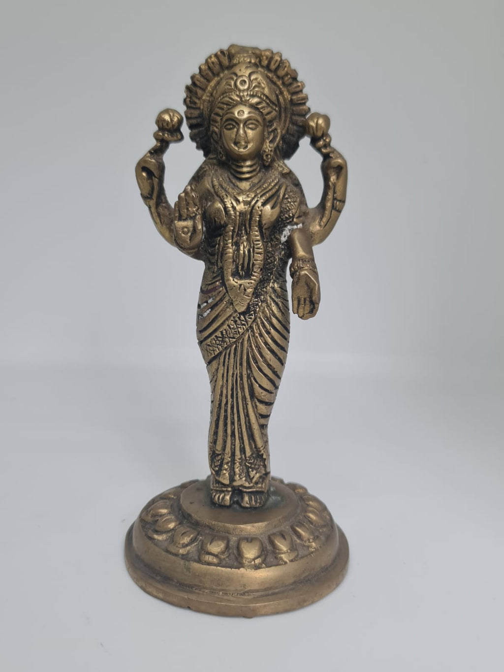 Antique Brass Lakshmi ji Idol-Goddess Lakshmi Statue for Home Temple & Pooja Room - Traditional Brass Decorative Figurine .