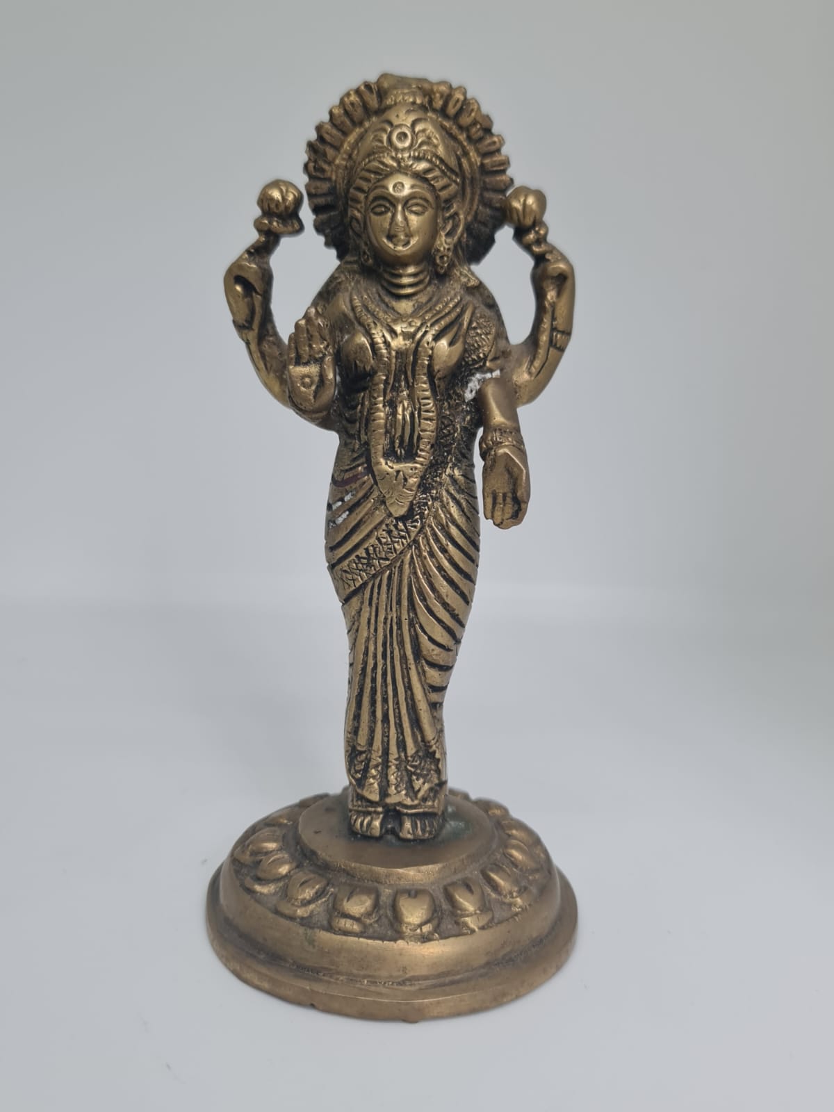 Antique Brass Lakshmi ji Idol-Goddess Lakshmi Statue for Home Temple & Pooja Room - Traditional Brass Decorative Figurine .