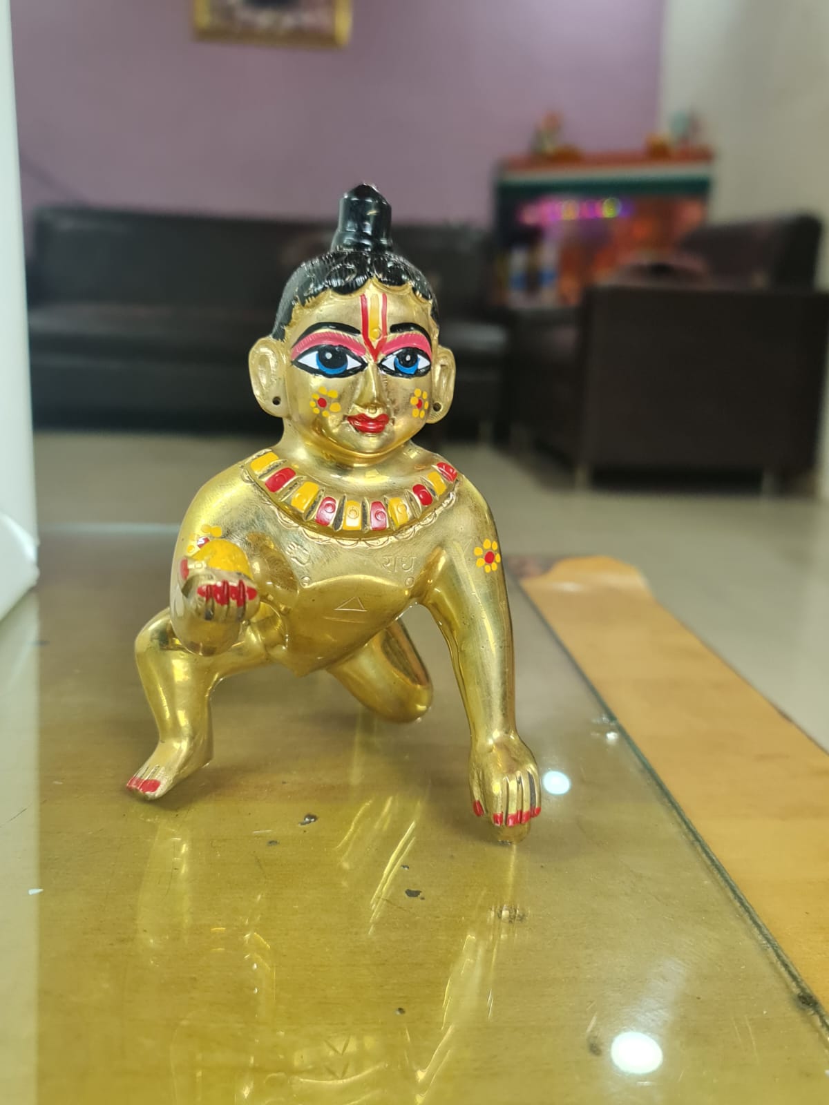 Premium Brass Colourful Laddu Gopal Idol-Bal Gopal Krishna Murti - Traditional Decorative Statue for Home Temple, Pooja Room & Gifting .