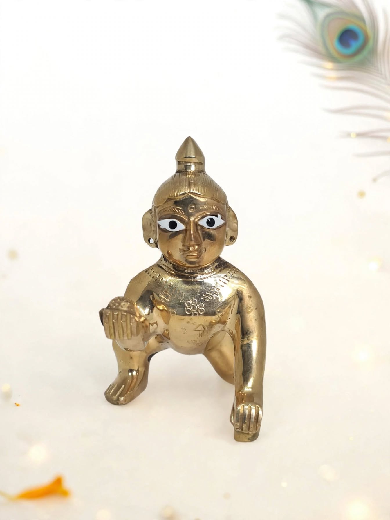 Premium Brass Laddu Gopal Idol for Pooja & Home Decor-Traditional Bal Krishna Murti for Temple.