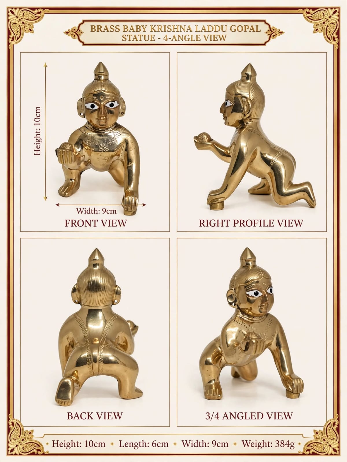 Premium Brass Laddu Gopal Idol for Pooja & Home Decor-Traditional Bal Krishna Murti for Temple.
