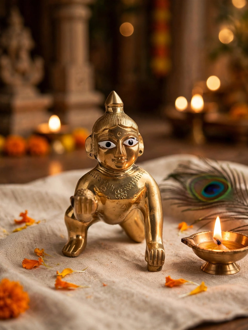 Premium Brass Laddu Gopal Idol for Pooja & Home Decor-Traditional Bal Krishna Murti for Temple.