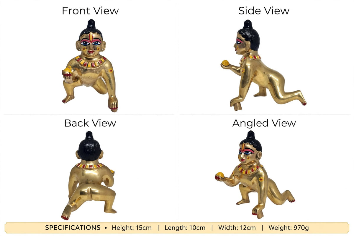 Premium Brass Colourful Laddu Gopal Idol-Bal Gopal Krishna Murti - Traditional Decorative Statue for Home Temple, Pooja Room & Gifting .