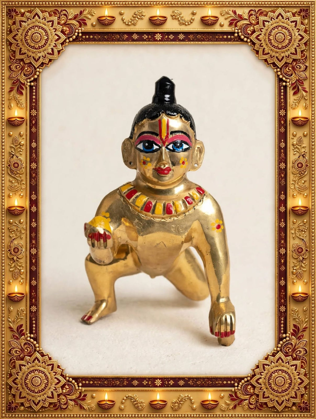 Premium Brass Colourful Laddu Gopal Idol-Bal Gopal Krishna Murti - Traditional Decorative Statue for Home Temple, Pooja Room & Gifting .