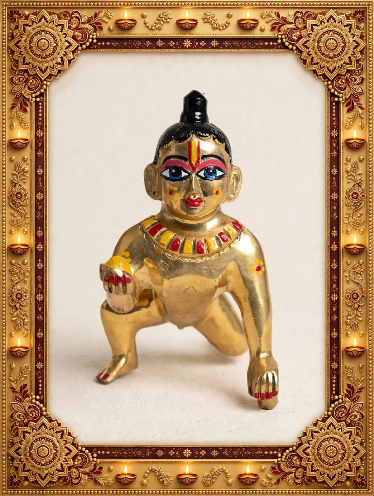 Premium Brass Colourful Laddu Gopal Idol-Bal Gopal Krishna Murti - Traditional Decorative Statue for Home Temple, Pooja Room & Gifting .