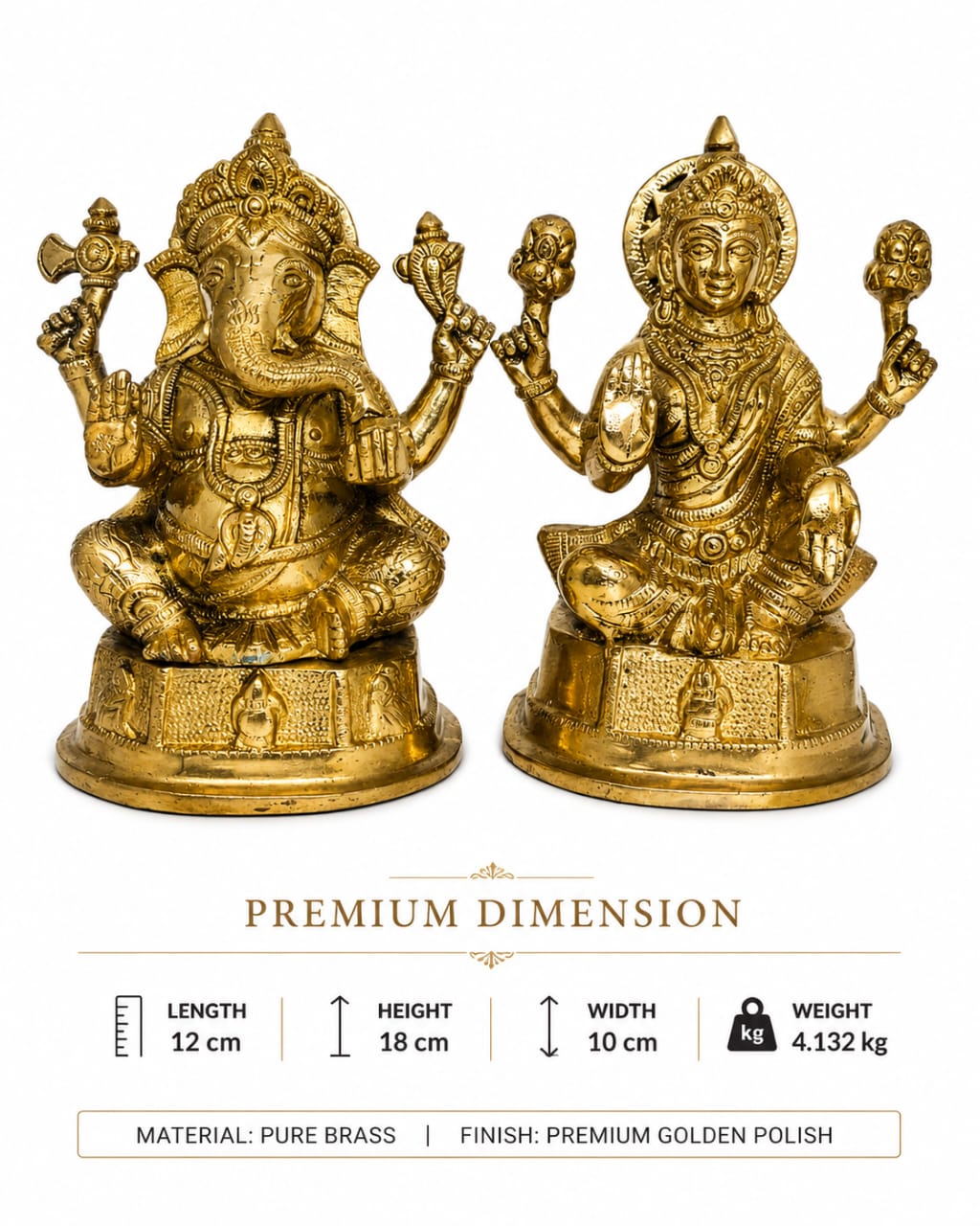 Antique Brass Lakshmi Ganesh Idol set for Pooja & Home Decor-Traditional Hindu Deity Statue for Temple & festive Decoration.