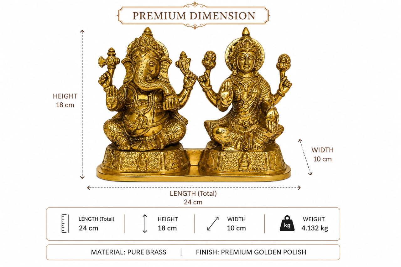 Antique Brass Lakshmi Ganesh Idol set for Pooja & Home Decor-Traditional Hindu Deity Statue for Temple & festive Decoration.