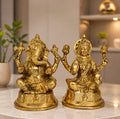 Antique Brass Lakshmi Ganesh Idol set for Pooja & Home Decor-Traditional Hindu Deity Statue for Temple & festive Decoration.