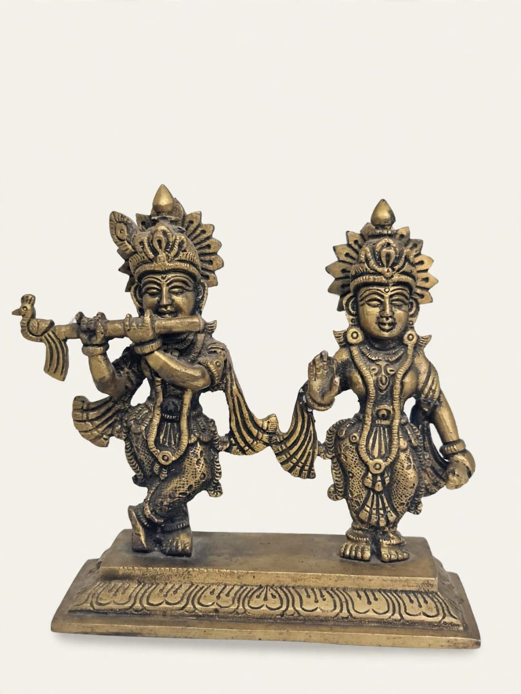 Antique Brass Radhakrishna Idol - Radha Krishna Statue - Traditional Brass Figurine for Home Temple, puja Room & Decor.