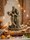 Antique Brass Radha Krishna Idol - Radha Krishna Statue for Home Temple & Puja Room - Traditional Brass Decorative gifting .