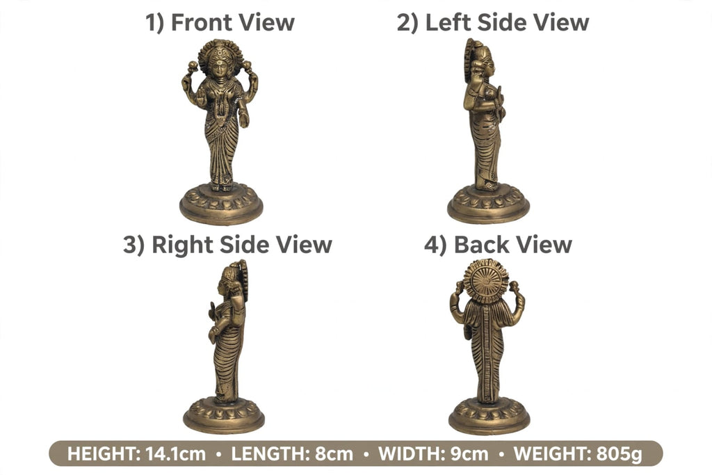 Antique Brass Lakshmi ji Idol-Goddess Lakshmi Statue for Home Temple & Pooja Room - Traditional Brass Decorative Figurine .