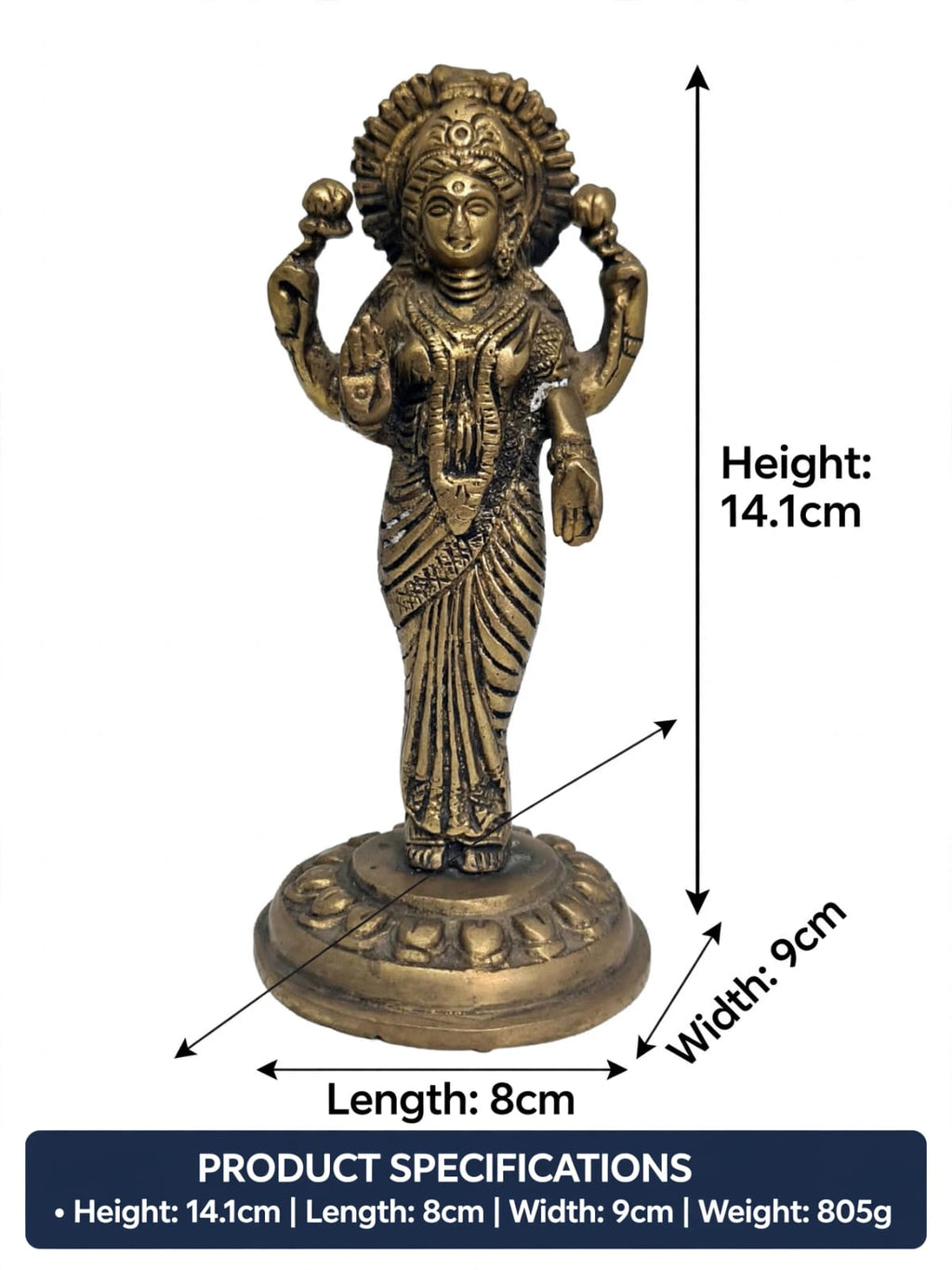 Antique Brass Lakshmi ji Idol-Goddess Lakshmi Statue for Home Temple & Pooja Room - Traditional Brass Decorative Figurine .