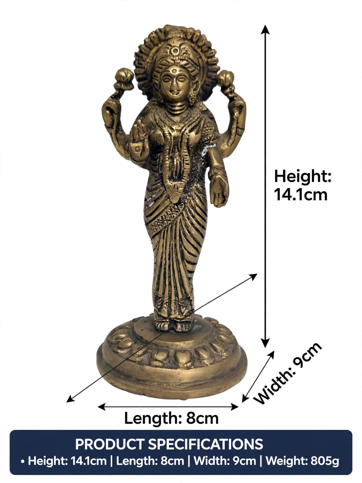 Antique Brass Lakshmi ji Idol-Goddess Lakshmi Statue for Home Temple & Pooja Room - Traditional Brass Decorative Figurine .