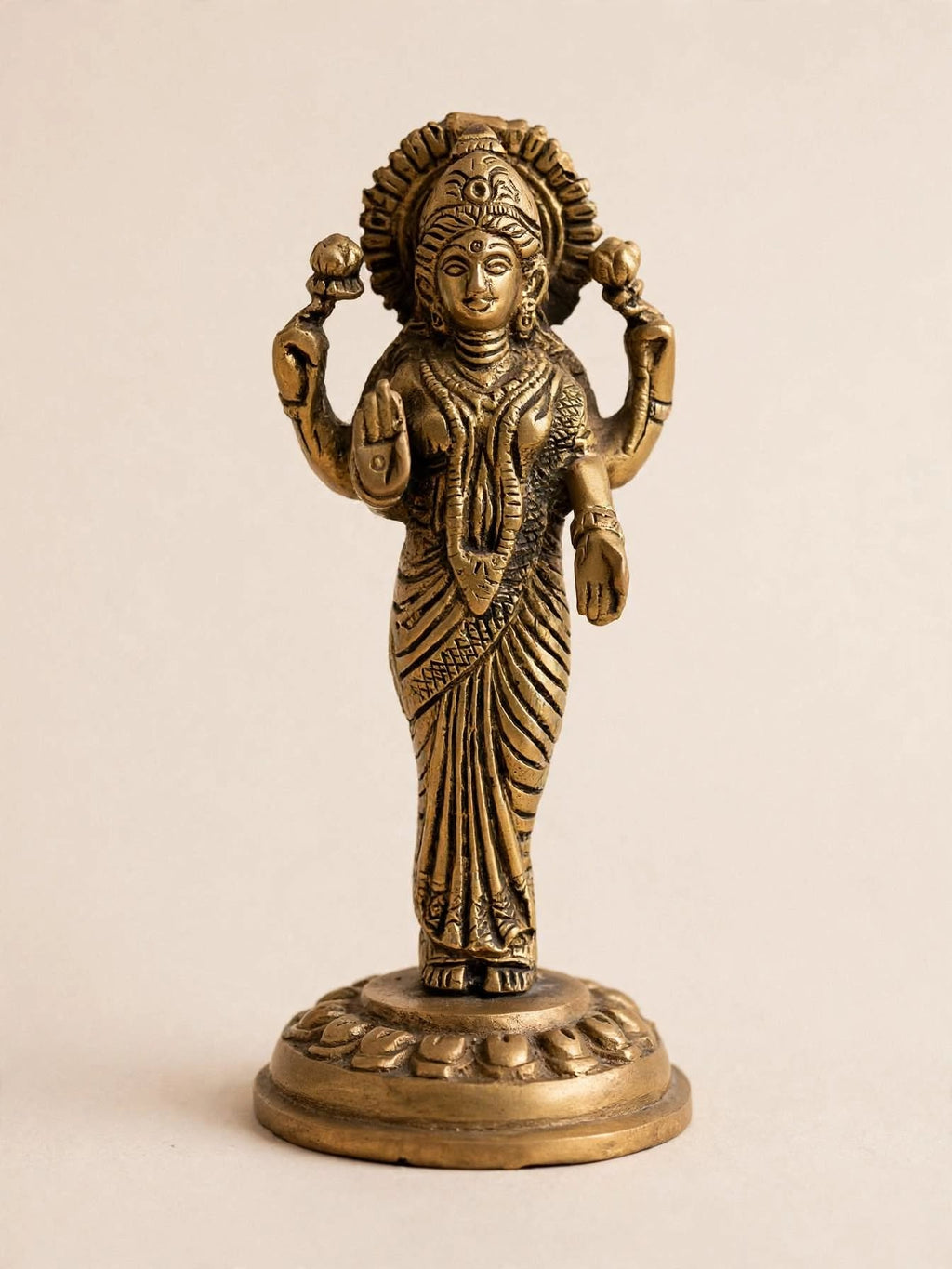 Antique Brass Lakshmi ji Idol-Goddess Lakshmi Statue for Home Temple & Pooja Room - Traditional Brass Decorative Figurine .