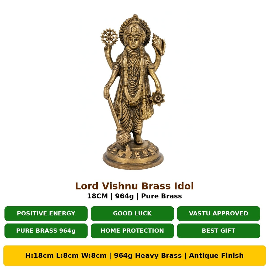 Antique Brass Vishnu Ji Idol – Lord Vishnu Statue for Home Temple & Puja Room