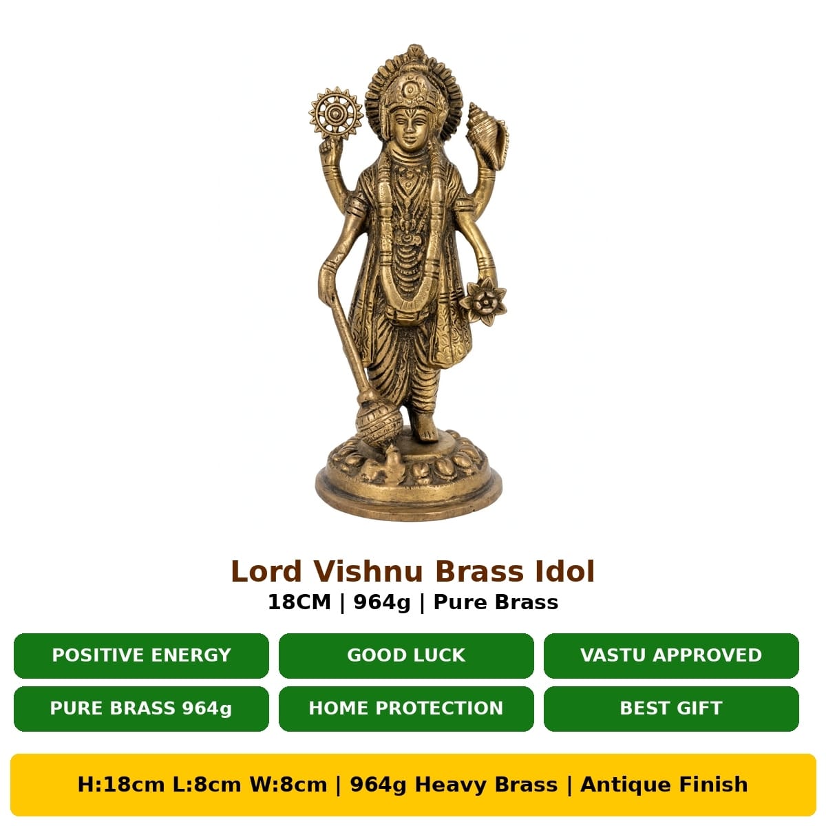 Antique Brass Vishnu Ji Idol – Lord Vishnu Statue for Home Temple & Puja Room