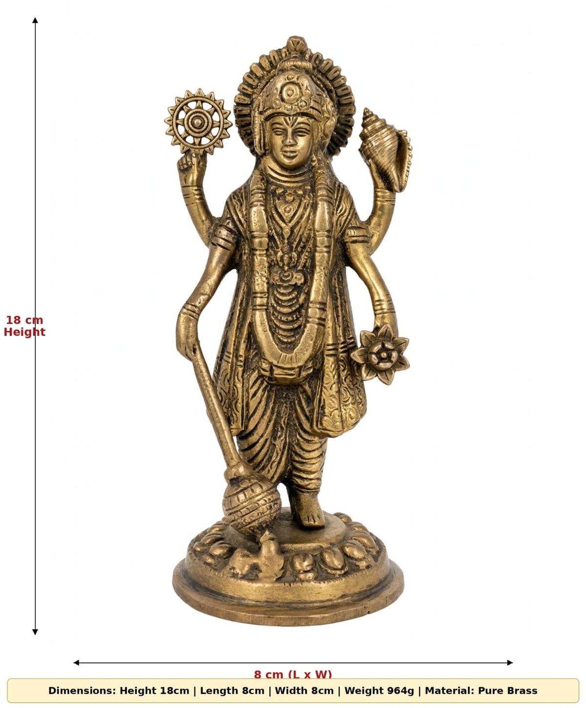 Antique Brass Vishnu Ji Idol – Lord Vishnu Statue for Home Temple & Puja Room