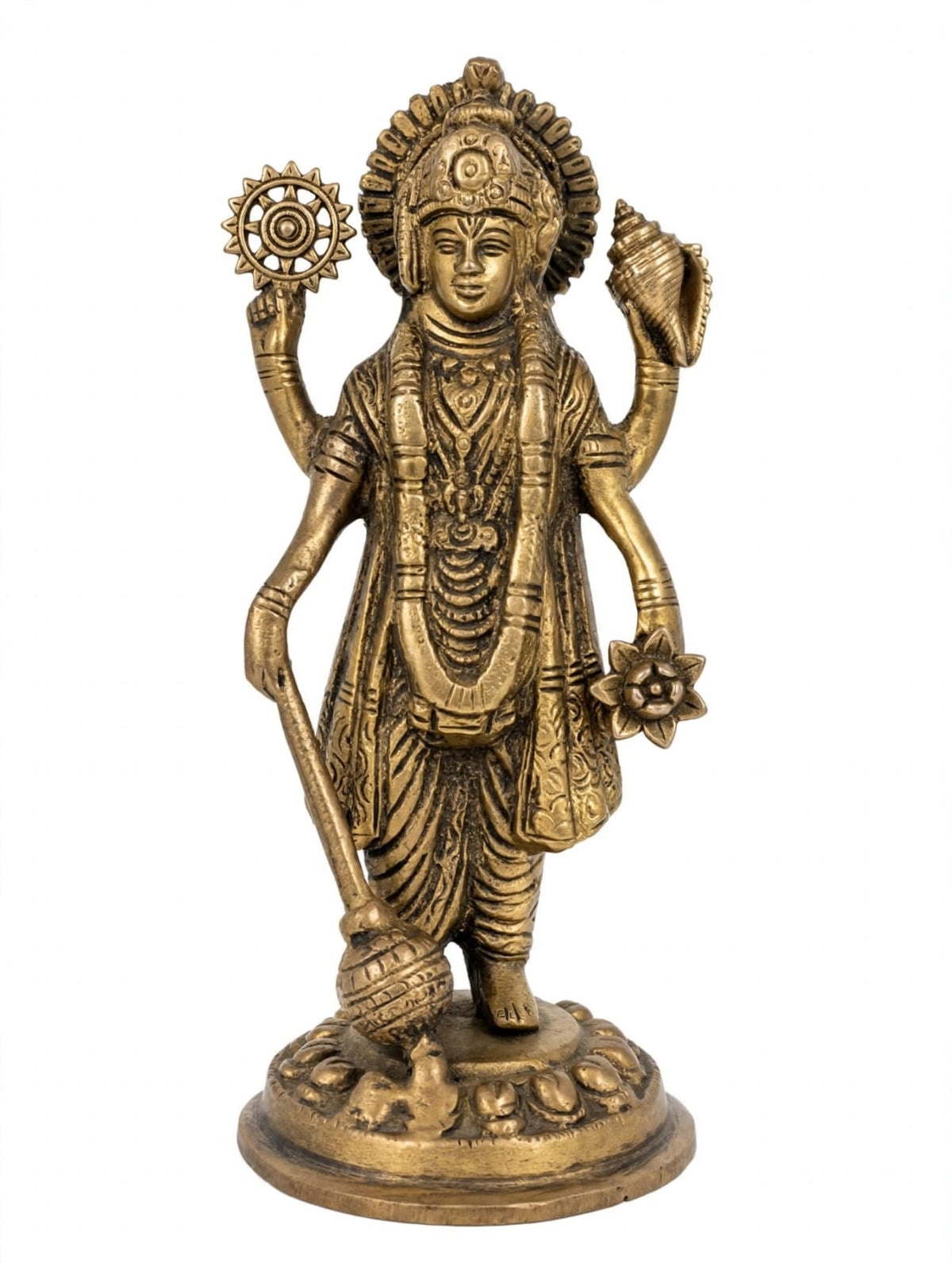 Antique Brass Vishnu ji Idol- Lord Vishnu Statue for Home Temple & Puja Room - Traditional Brass Decorative Figurine.