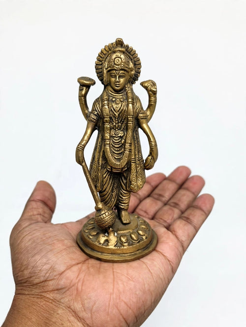 Antique Brass Vishnu ji Idol- Lord Vishnu Statue for Home Temple & Puja Room - Traditional Brass Decorative Figurine.