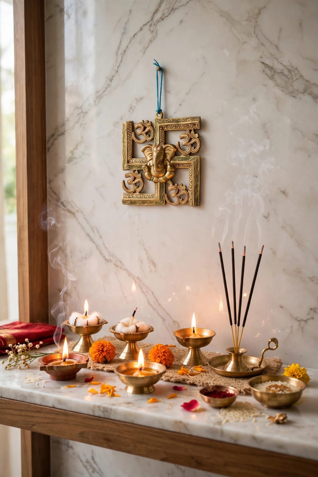 Antique Brass Om Swastik Ganesh Wall Hanging for Home Decor & Pooja -traditional Hindu Wall Decoration.