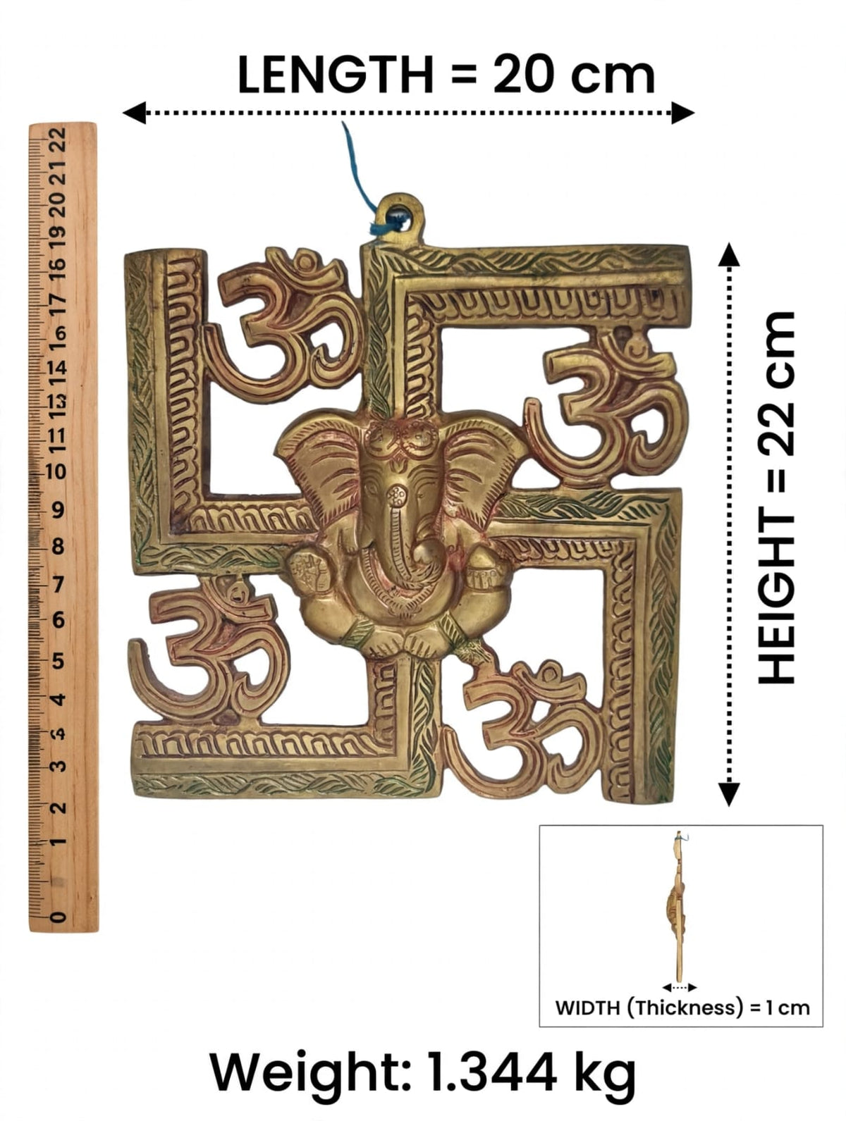 Antique Brass Om Swastik Ganesh Wall Hanging for Home Decor & Pooja -traditional Hindu Wall Decoration.