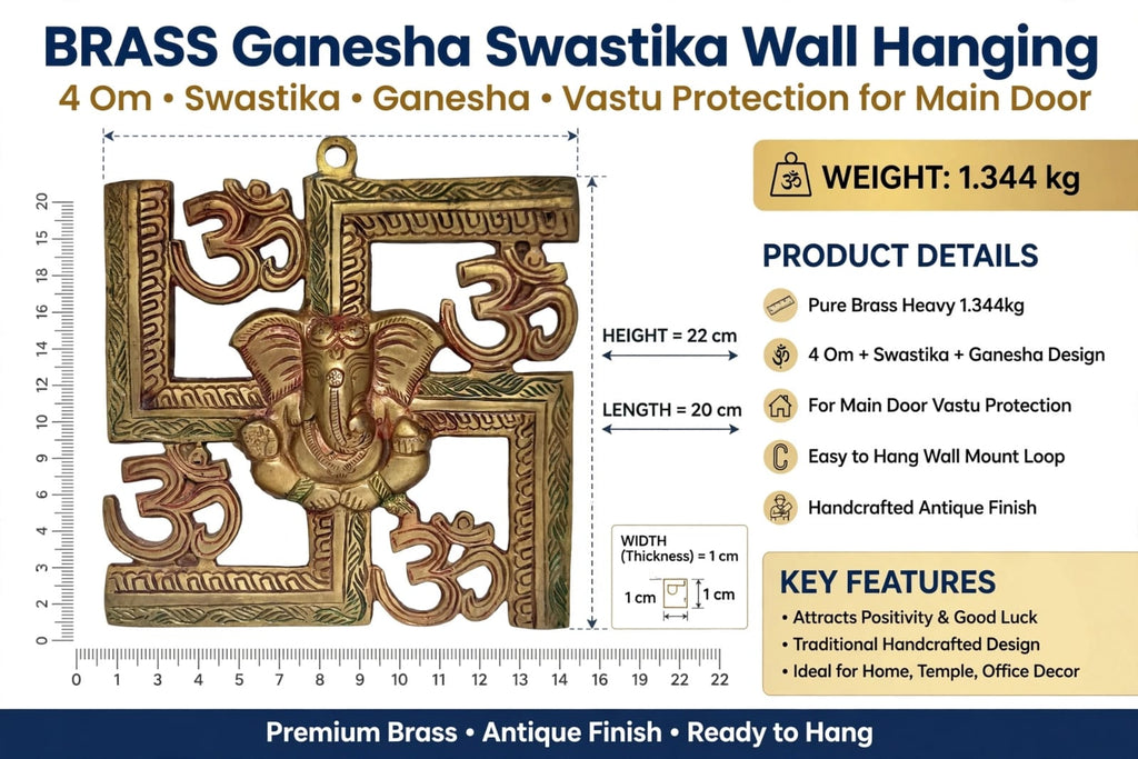 Antique Brass Om Swastik Ganesh Wall Hanging for Home Decor & Pooja -traditional Hindu Wall Decoration.