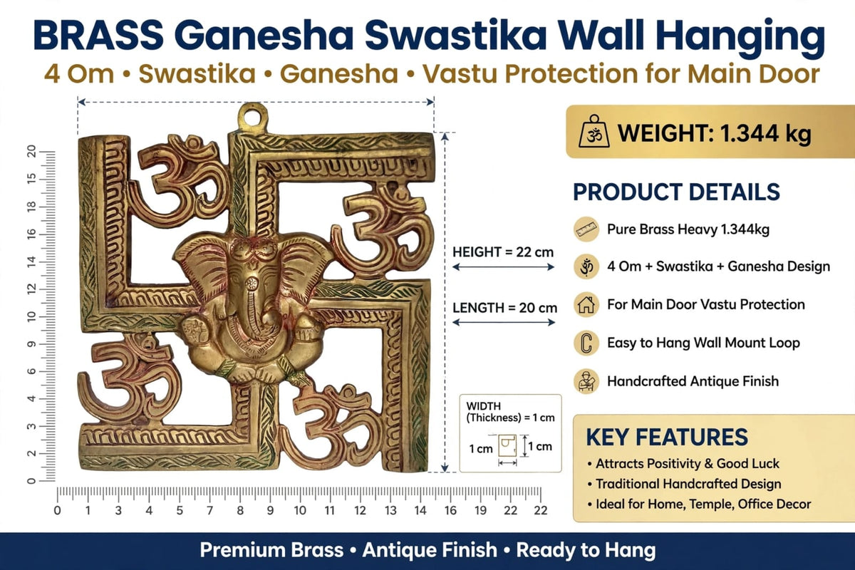 Antique Brass Om Swastik Ganesh Wall Hanging for Home Decor & Pooja -traditional Hindu Wall Decoration.