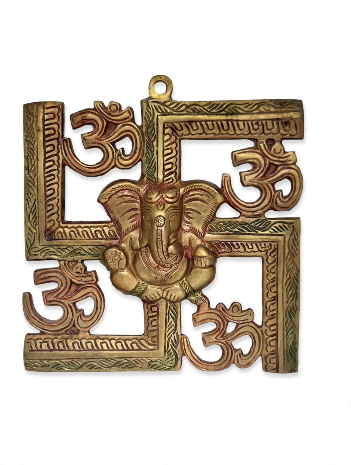 Antique Brass Om Swastik Ganesh Wall Hanging for Home Decor & Pooja -traditional Hindu Wall Decoration.