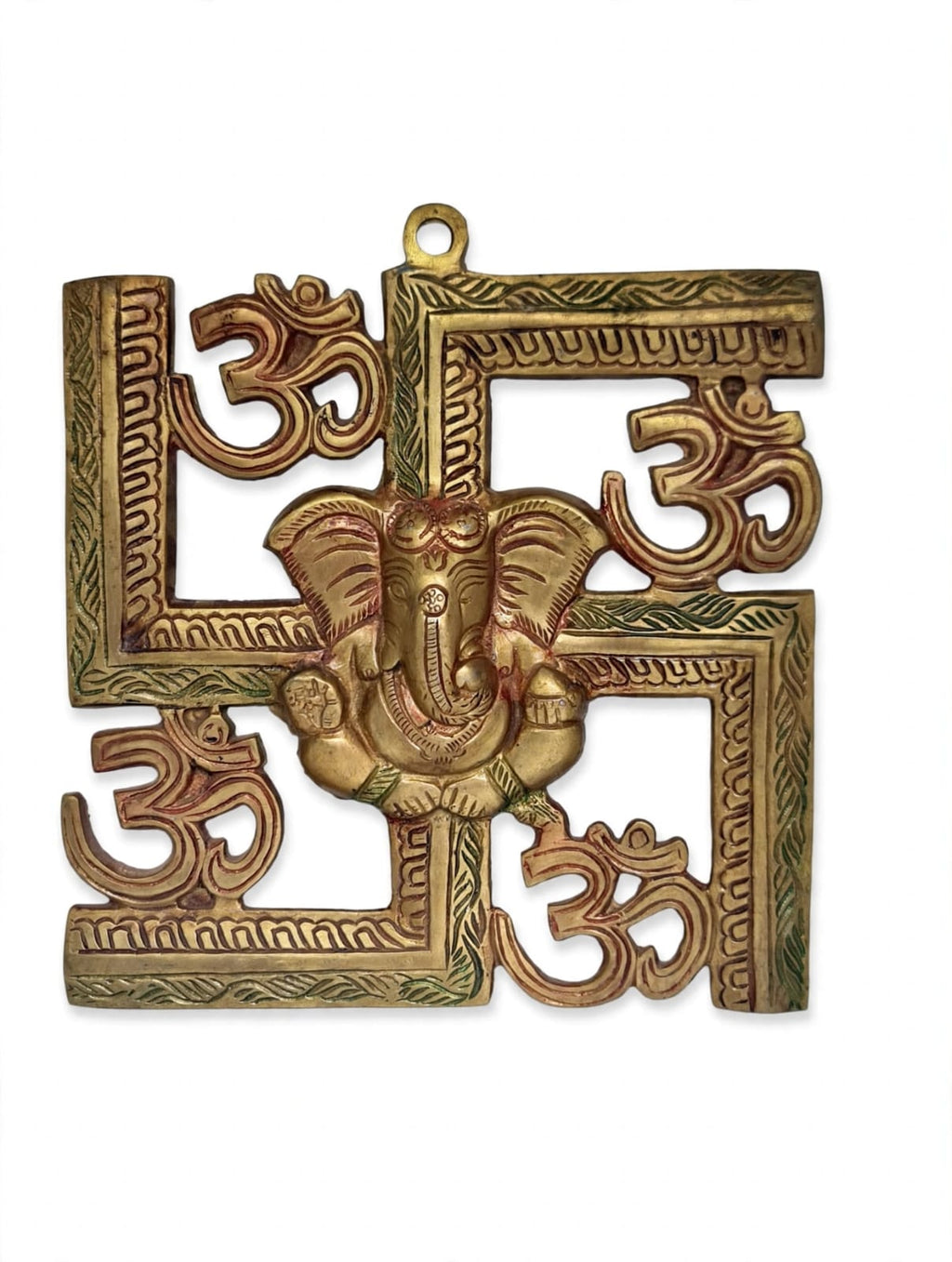 Antique Brass Om Swastik Ganesh Wall Hanging for Home Decor & Pooja -traditional Hindu Wall Decoration.