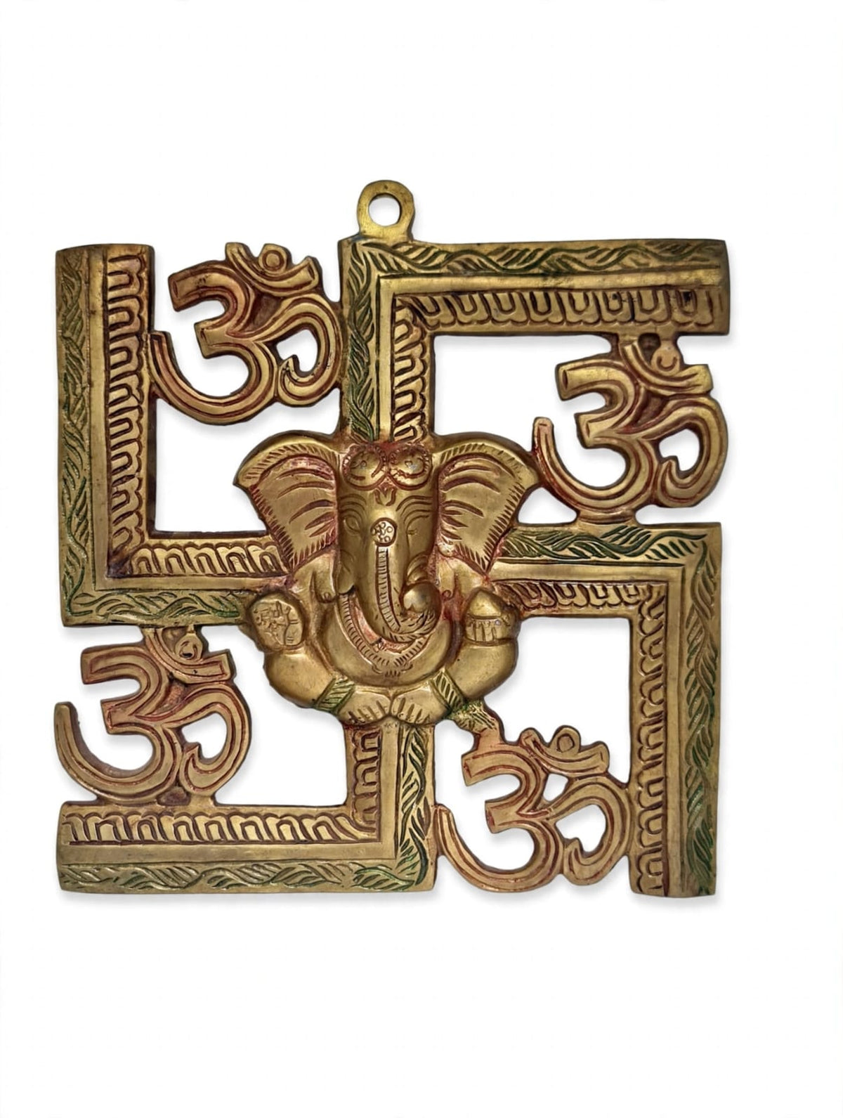 Antique Brass Om Swastik Ganesh Wall Hanging for Home Decor & Pooja -traditional Hindu Wall Decoration.