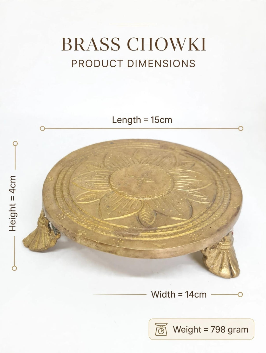 Antique Brass Chowki for Pooja & Home Decor-Traditional Brass Paat for Idol, Diya & Temple Decoration .
