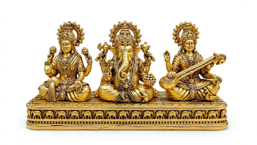 Brass Lakshmi Ganesh Saraswati Idol set for Home Temple, pooja room decor, Diwali gift and hindu religious Decoration.