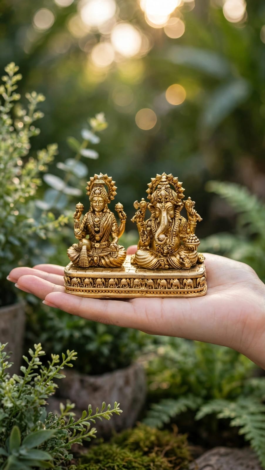 Brass Lakshmi Ganesh Idol set for Home Temple, Pooja Room Decoration and Diwali Gift.