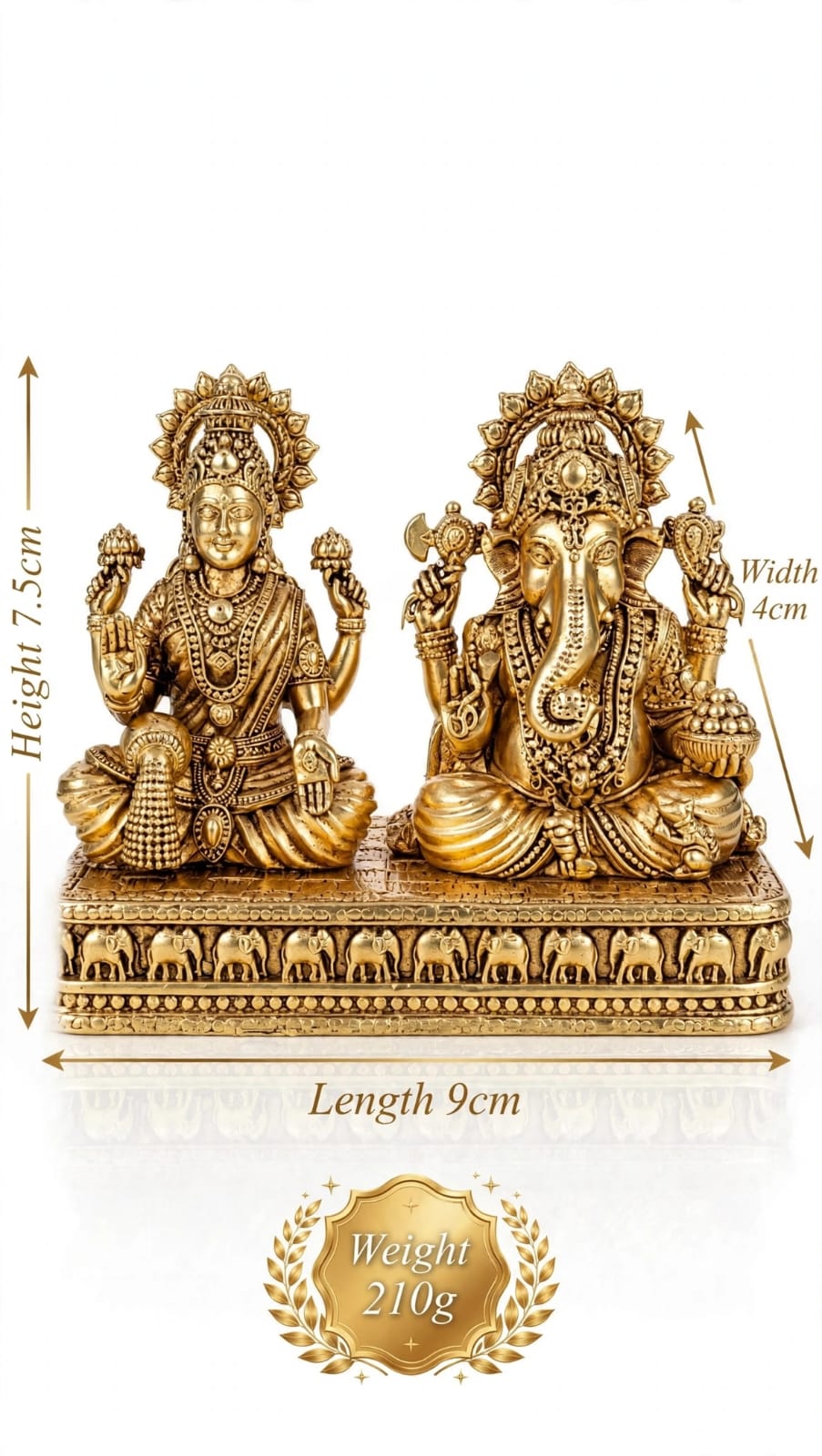 Brass Lakshmi Ganesh Idol set for Home Temple, Pooja Room Decoration and Diwali Gift.
