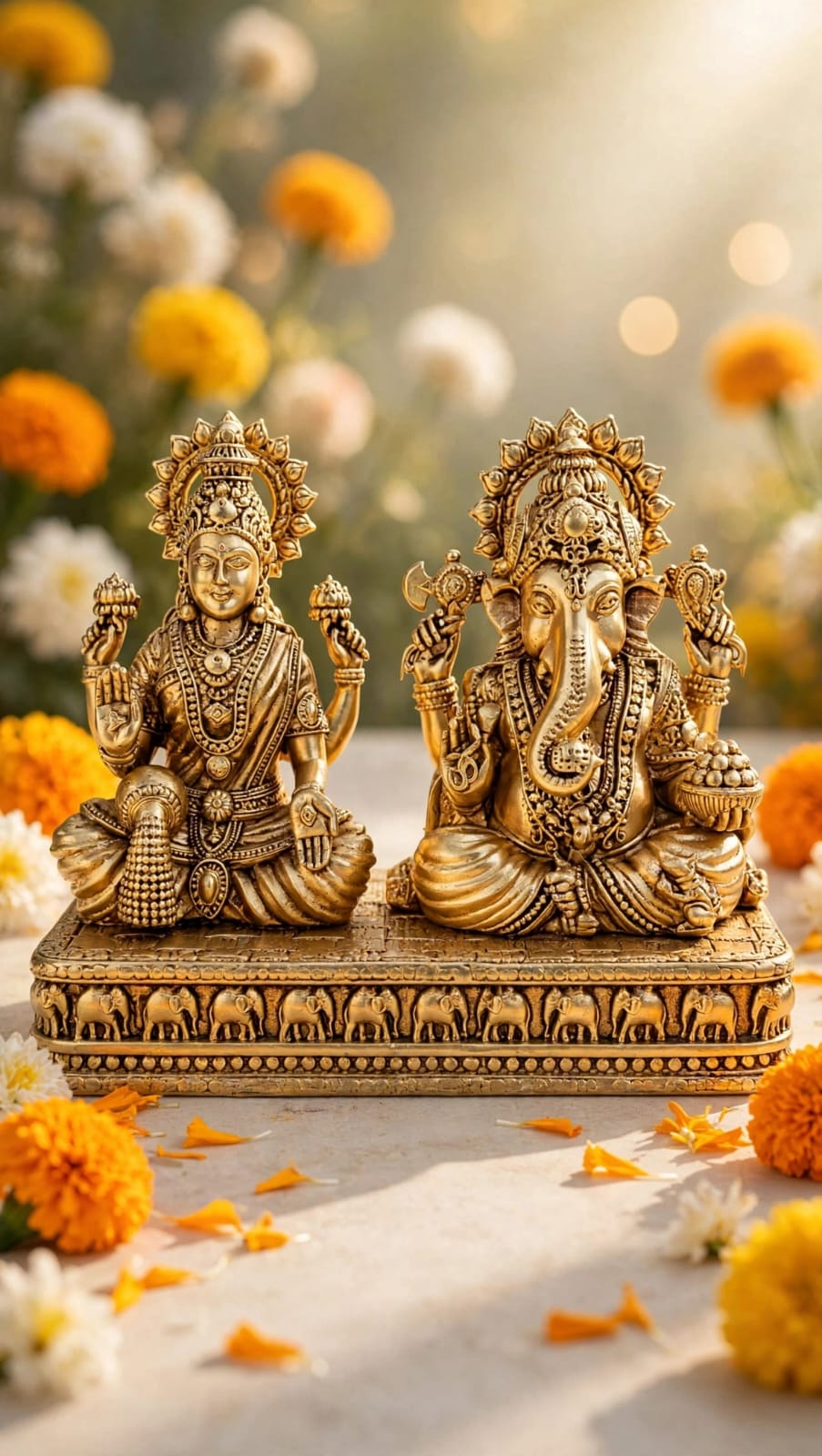 Brass Lakshmi Ganesh Idol set for Home Temple, Pooja Room Decoration and Diwali Gift.