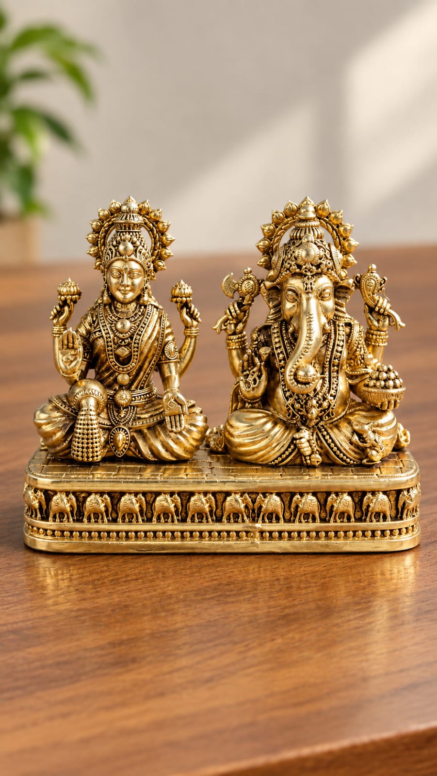 Brass Lakshmi Ganesh Idol set for Home Temple, Pooja Room Decoration and Diwali Gift.