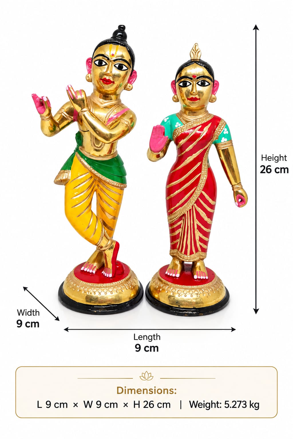 Premium Radha Krishna Idol Set- Handcrafted Brass Finish Decorative Figurine Pair for Home Temple, Living Room & Pooja Decor.
