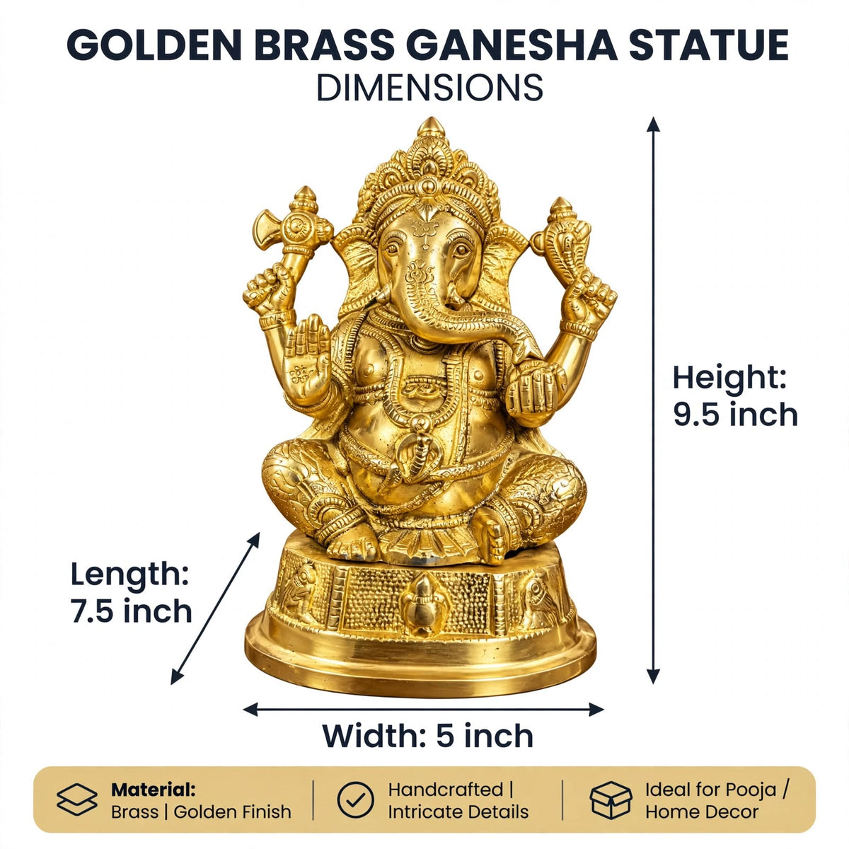 Premium Brass Lord Ganesha Idol | Divine Ganesh Statue for Home Temple & Decor | Spiritual Gift for prosperity & good fortune