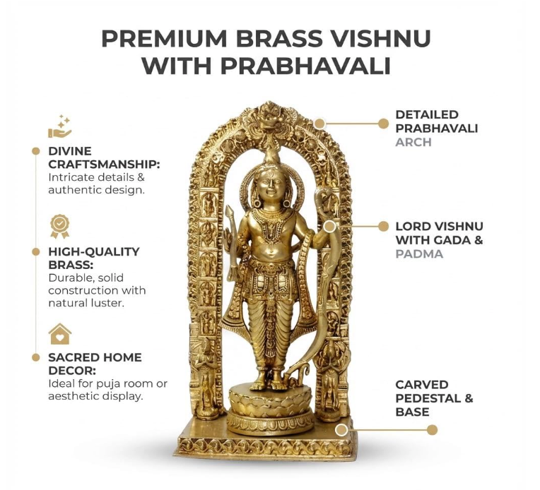 PeetalKraft 100% Pure Brass Intricate Ram Lalla Idol Shri Ramlala Statue, Size 7x5x15 cm, Weight 320 Grams