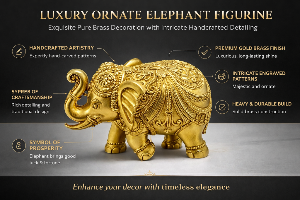 PeetalKraft brass elephant pair showpiece set for home decor , office decor | Vastu elephant pair | 2 pcs per pack | 440g