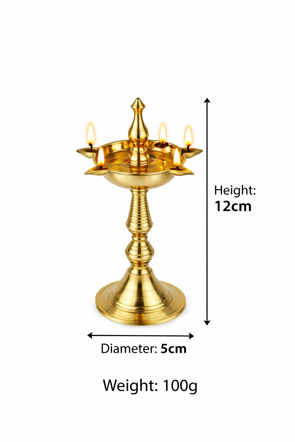 PeetalKraft Premium Kerala Samai Brass Oil Lamp | Traditional South Indian Diya | Pooja Deepak | Home Temple Decor | Height- 12cm | 100g
