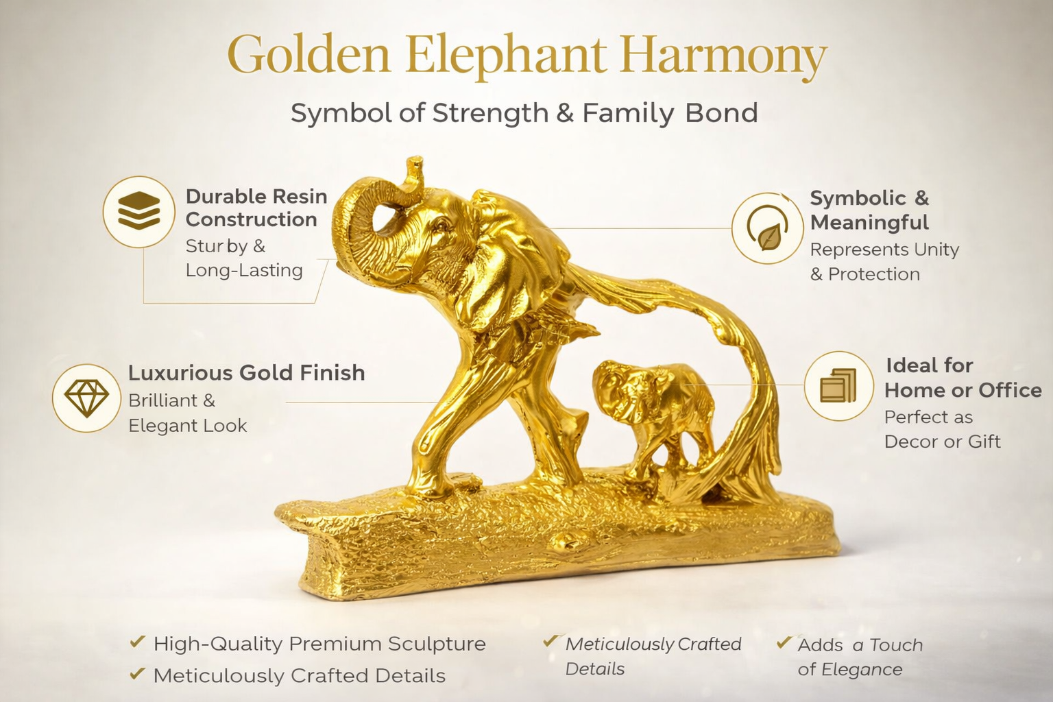PeetalKraft Resin Wall Elephant Hanging for Home Decor and Vastu, Size 24x4x15 cm, Weight 340 Grams