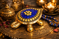 PeetalKraft Handcrafted Brass Blue Turtle Trinket Box with Turquoise Inlay, Size 9x6x4 cm, Weight 110 Grams