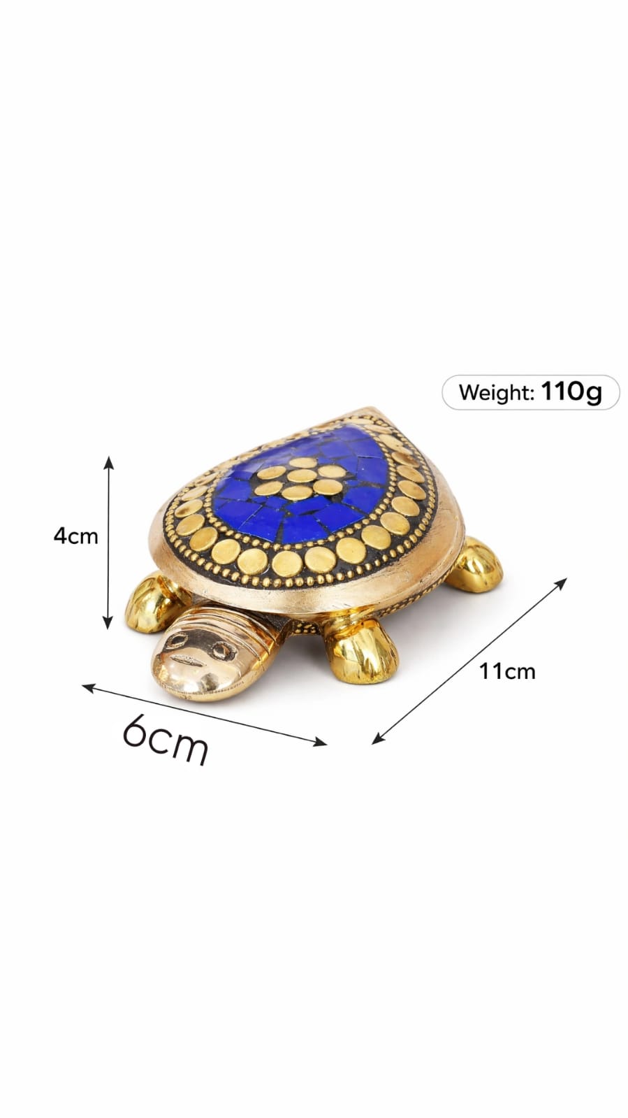 PeetalKraft Handcrafted Brass Blue Turtle Trinket Box with Turquoise Inlay, Size 9x6x4 cm, Weight 110 Grams