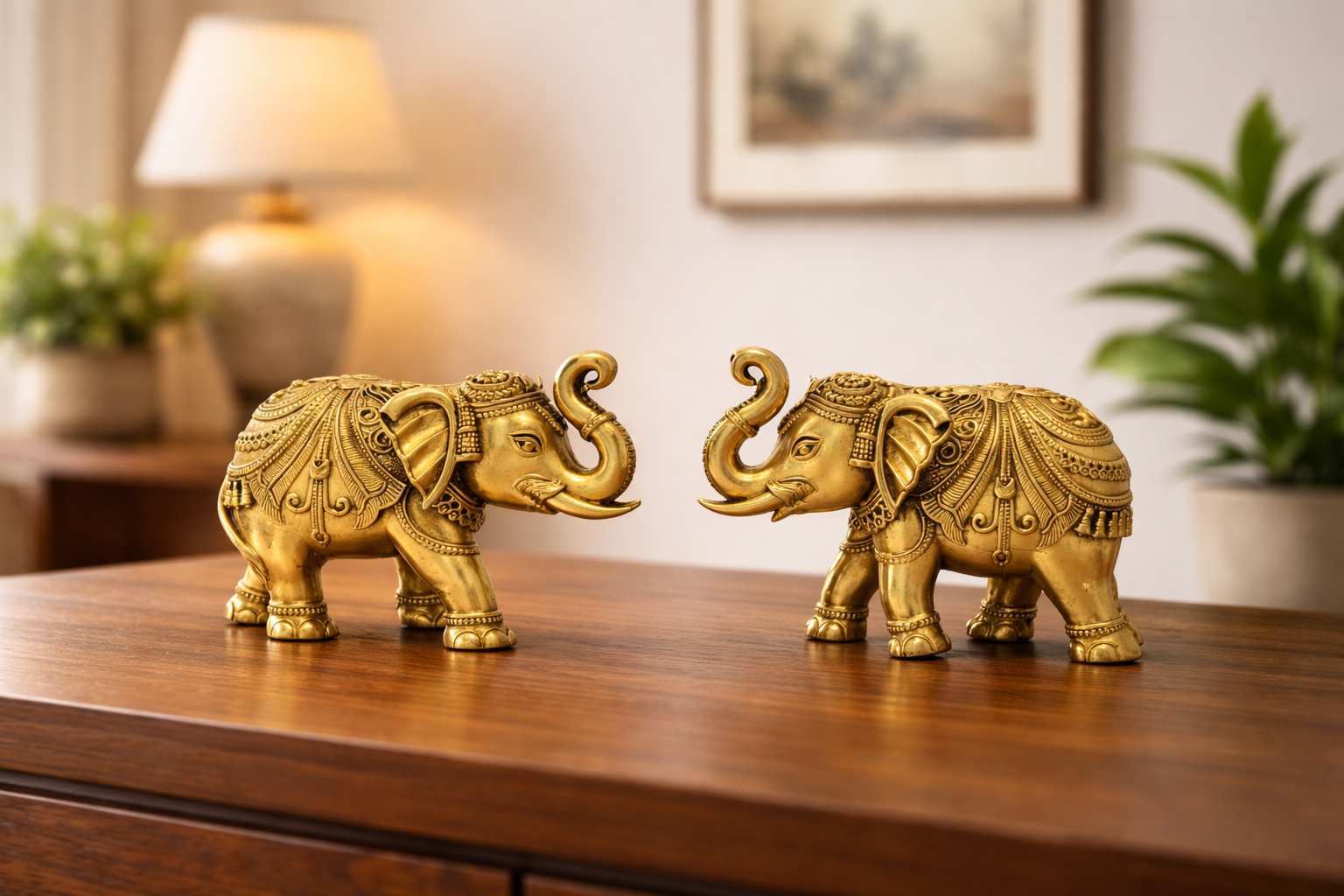 PeetalKraft brass elephant pair showpiece set for home decor , office decor | Vastu elephant pair | 2 pcs per pack | 440g